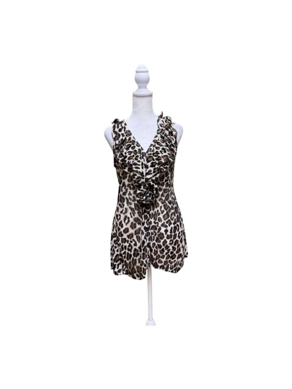 INC International Concepts Leopard Print Ruffle Sleeveless Blouse Womens S